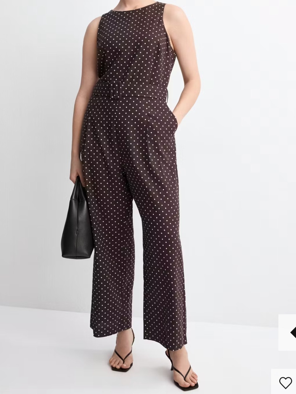 Mango Brown Polka Dot Sleeveless Maxi Dress with Belt LINEN JUMPSUIT